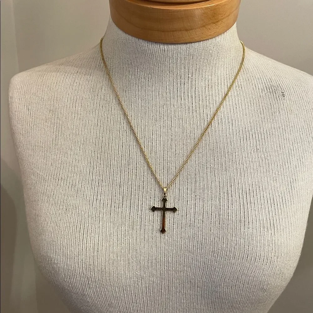 Vintage Gold-tone Cross Pendant on a Square Box Link Style Chain 20.25” approx